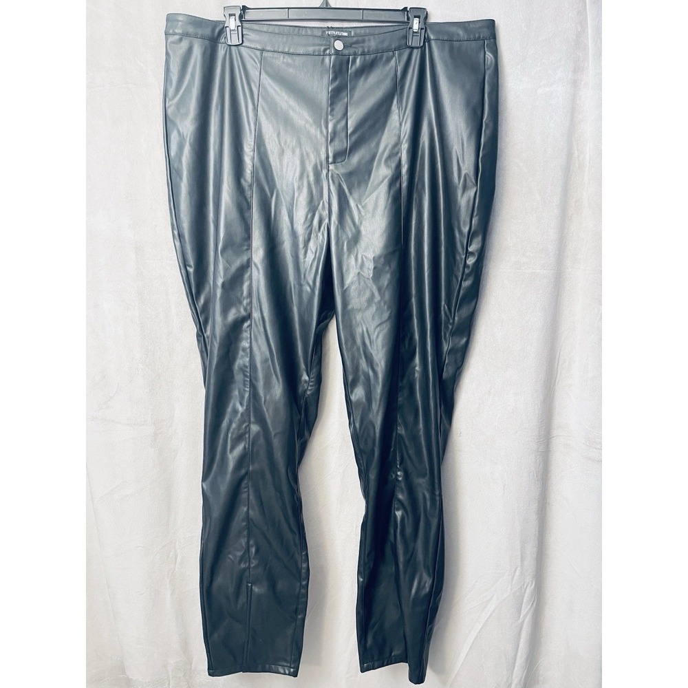 Pretty Little Thing Faux Black Leather Pants Skinny Split Hem WomenPlus Sz22 NWT